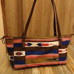 New Western Canvas Double handle Satchel Purse Shoulder Bag Red White Blue Brown